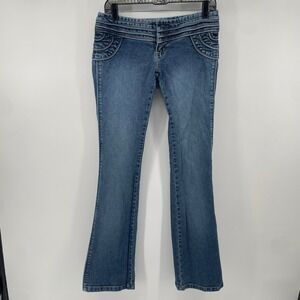 Maurice Malone Jeans Womens 6 Blue Bootcut Low Rise Embroidered Y2K Vintage